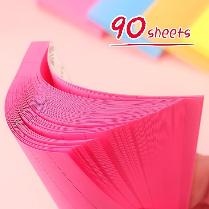 Lined Sticky Notes 3x3 Sticky Notes with Lines Self-Stick Notes Bright Color 4 Pads 90 Sheets/Pad (Bright)