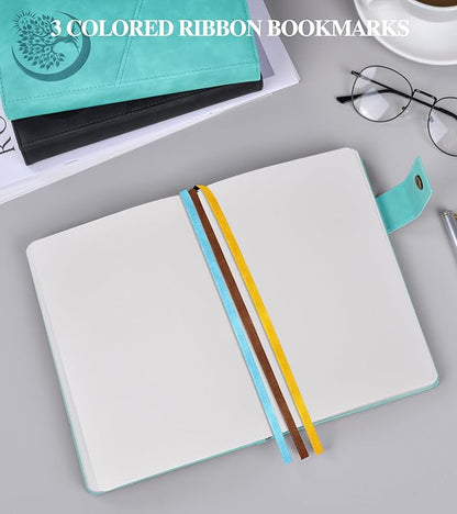 Blank Journal Notebook, A5 Hardcover Leather Sketchbook with 200 Pages Thick Blank Paper for Men Women, Unlined Drawing & Writing Journal, 5.9" x 8.4" Plain Notebook (blue)