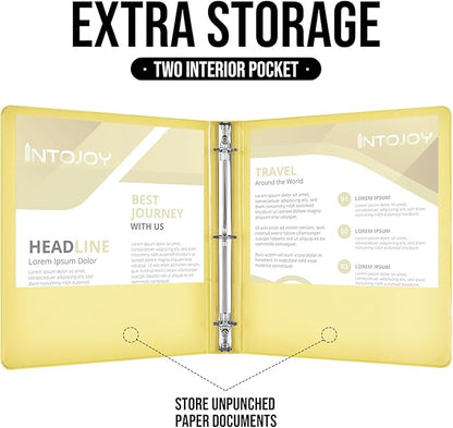 3 Ring Binder 1 Inch, IntoJoy 6 Pack Clear View 3 Hole Binder PVC-Free Fits 8.5x11 Inch Paper Flexible Round Ring Binders for School Office Home Binder Supplies (Yellow)