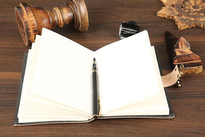 Handmade Leather Journal, Black, Sun & Moon Design, 7 x 5 Inch, 200 Unruled Pages, Hand Embossed, White Paper, Brass Clasp Lock, Vintage Notebook Diary, Sketchbook for Artists & Writers
