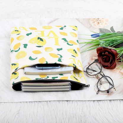 FEELMEM Yellow Lemon Book Sleeve Lemon Lovers Zipper Pouch Book Covers For Fruit Lover Bookworm Reading Lovers