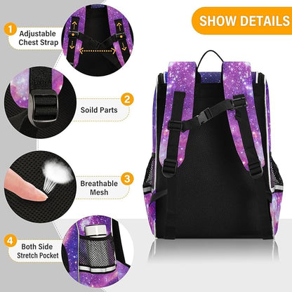 Galaxy Backpack with Reflective Strip for Kids Boys Girls Elementary School Bag Removable Chest Strap