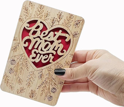 Mothers Day Cards,Handmade Bamboo Greeting Cards,Wooden Thankyou Card,Mother's day Card for Mom,Mum,Best mom flower