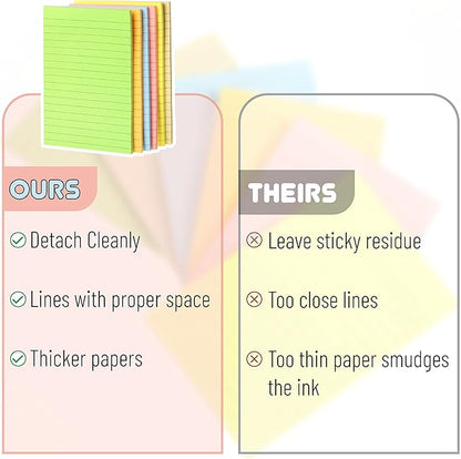 Mr. Pen- Lined Sticky Notes 4x6, 6 Pads, 45 Sheets/Pad, Pastel Color, Sticky Notes with Lines, Sticky Pads, Sticky Note Pads, Colorful Sticky Notes, Stickies Notes, Ruled Post Stickies