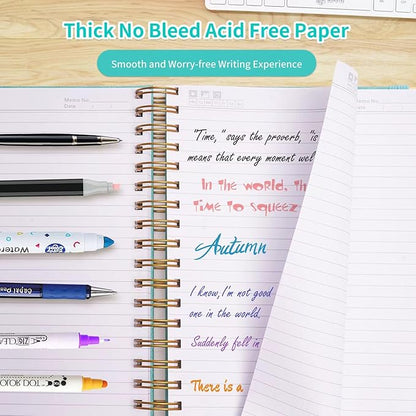 Spiral Notebook, College Ruled Notebook, 8" x 10", 300 Pages Leather Journals for Writing, B5 Hardcover Journaling Notebooks for Work School, 24pcs Tabs, Large Embossed Journal for Women Men, Green