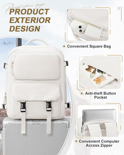 Large Travel Carry on Laptop Backpack for Women Men, Expandable Flight Approved Backpack, Waterproof Sports College bag Casual Daypack for Weekender Business Hiking with Beige