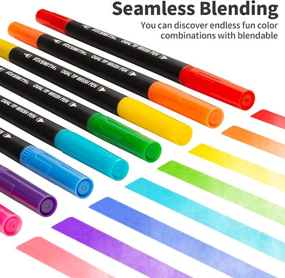 FIXSMITH Dual Brush Marker Pens - 24 Colored Art Markers, Fine Point & Brush Tip Water Based Markers, for Kids Adult Coloring Books Bullet Journals Planners, Note Taking Sketching Drawing Art
