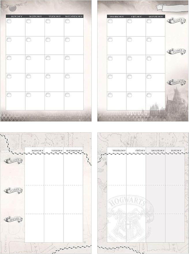 Paper House Productions Harry Potter 12 Month Undated 9.5" Planner with Month and Event Flag Stickers - Hogwarts at Night