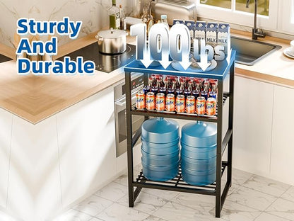 Printer Stand Holder 3 Tier - Heavy Duty Metal Shelving Unit for Under Desk Printer Storage Office Organizer, Industrial Printer Side Table with Wood Desktop for Scanner Fax Machine Black