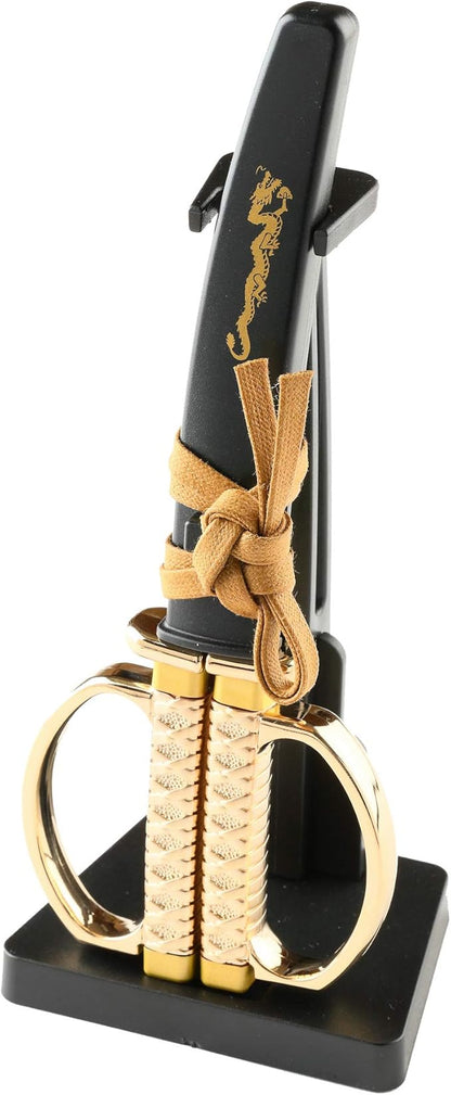 NIKKEN SW-50G Knife Seki Denno Beauty Japanese Sword Scissors, Gold Dragon Model, Hanging Stand Included