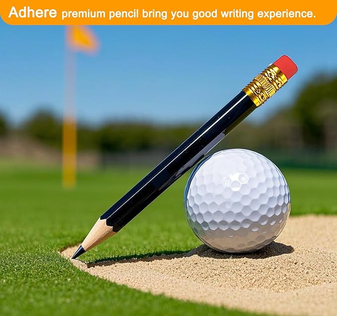 Adhere 25pcs Half Pencils Golf Pencils with Eraser Pre-sharpened Hexagon Woodcase Pencils Graphite 2B including a Sharpener for Golf Event Scoring,Classroom,Wedding,Pew, Pocket (Black)
