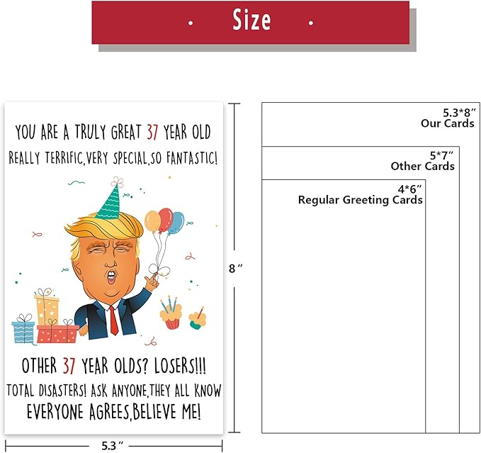 Funny Trump 37th Birthday Card, Funny 37th Birthday Gifts for Men Women, Happy 37 Year Old Birthday Decorations for Her Him Dad Mom, Great 37 Birthday Gift Cards for Husband Wife