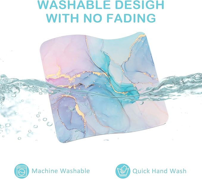 eulps Mouse Pad with Stitched Edge, Multiple Patterns Computer Mouse Pads with Non-Slip Rubber Base, Washable Cloth Mousepad, for Gaming, Laptop, PC (Blue Blush Marble)