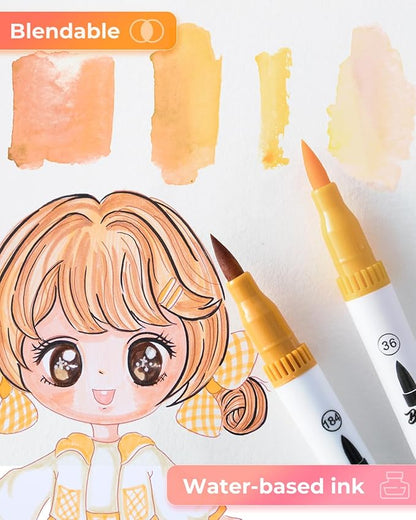Ohuhu Skin Tone Markers 36 Colors: Dual Tip Brush and Fineliner Markers for Adult Coloring Water Based Art Skintone Marker Pens Set for Portrait Drawing Lettering Writing Calligraphy Journaling - Maui
