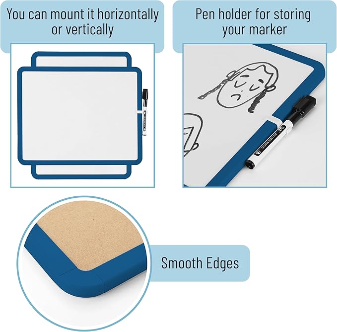 Mr. Pen- Dry Erase Board, 14” x 11” with a Black Dry Erase Marker, Dark Blue Frame, Small White Board, White Board for Kids, White Board for Students, Small Dry Erase Board, Mini White Board