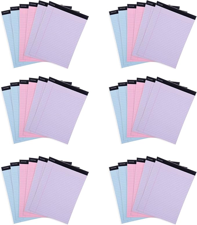 Mintra Office Legal Pads, ((xBasic, 8.5in x 11in, Wide (Pastel), 36pk (6-6pks)), Wide Ruled, 50 Sheets per Notepad, Micro perforated Writing Pad, Notebook Paper for School, College, Office, Work