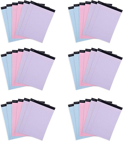 Mintra Office Legal Pads, ((xBasic, 8.5in x 11in, Wide (Pastel), 36pk (6-6pks)), Wide Ruled, 50 Sheets per Notepad, Micro perforated Writing Pad, Notebook Paper for School, College, Office, Work