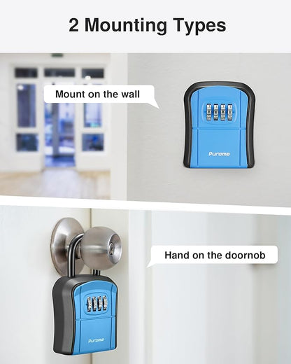 Puroma Key Lock Box, Portable Combination Lockbox Wall-Mounted Key Storage Box for House Keys, Resettable Code Safe Security Lock Box for Home, Office, Apartment Spare Key Storage (1 Pack, Blue)