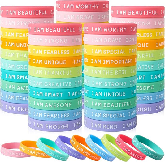 100 Pieces Students Inspirational Silicone Wristbands Motivational Quotes Rubber Bracelets for Kids Students Back to School Gifts (Fresh colours)