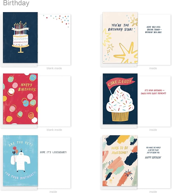 American Greetings 25-Count Birthday Card Assortment with Envelopes, Seals, and Storage Box (Wish Big)