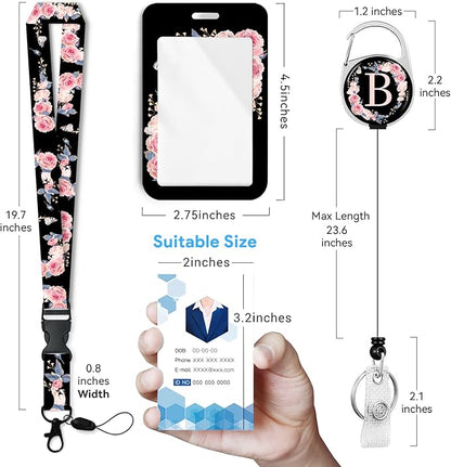 A-Z Badge Holder with Retractable Reel and Breakaway Lanyard Badge Clips Retractable Heavy Duty Badge Reel，Keychain，ID Holder with Breakaway Lanyard for School Nurse Office Teen B