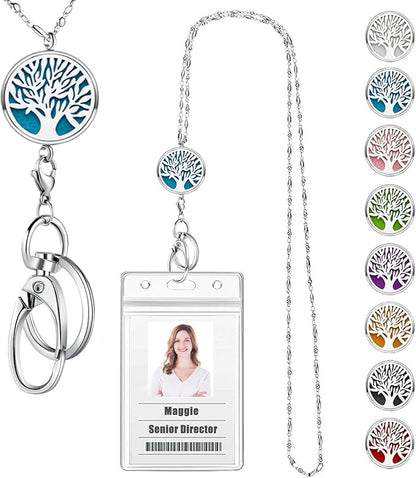 Lanyards for Keys Women Cute Teacher Lanyards for ID Badges Strong Stainless Steel Chain Lanyard Keychain Necklace Long Name Tag Badge Holder with Lanyard Work Diffuser Jewelry Tree of Life