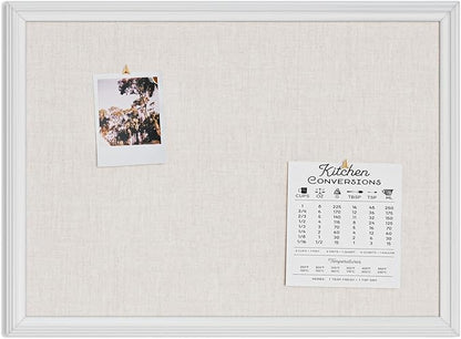 U Brands Farmhouse Linen Bulletin Board, 23"x17", White Wood Style Frame, Industrial Grade Pinning Surface