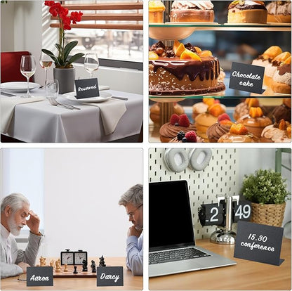 BOOMIBOO 20 Pack 4"x3"Mini Chalkboard Signs, Reusable and Reserved Table Signs, Easy to Write and Wipe Out, Food Labels for Parties - Buffets - Birthdays -Bakery-Table Numbers-Weddings