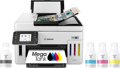 Canon Megatank GX6120 Wireless All-in-One Printer, Print, Scan and Copy, with 2.7" LCD Touch Screen and Auto Document Feeder, White