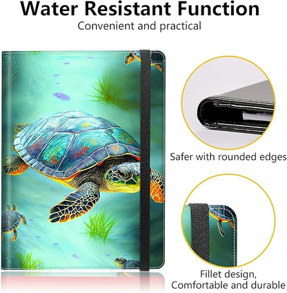 PU Leather Padfolio Clipboard Notepad with Pen Loop and Elastic Strap Interview/Resume Document Organizer for Business School Office,Sea Turtles