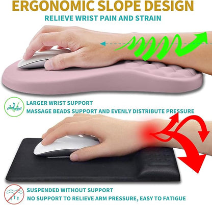 Hokafenle 2 in 1 Ergonomic Mouse Pad Wrist Support & Wrist Rest for Computer Keyboard Set, with Relieve Carpal Tunnel Pain Massage Bulge and Full Memory Gel Design (2In1 Set, Pink)