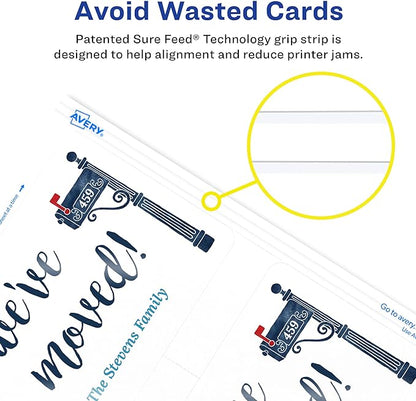 Avery Postcards with Rounded Corners and Sure Feed Technology, 3.5" x 5", Matte White, 100 Total, Laser/Inkjet Printable Cards (5625)