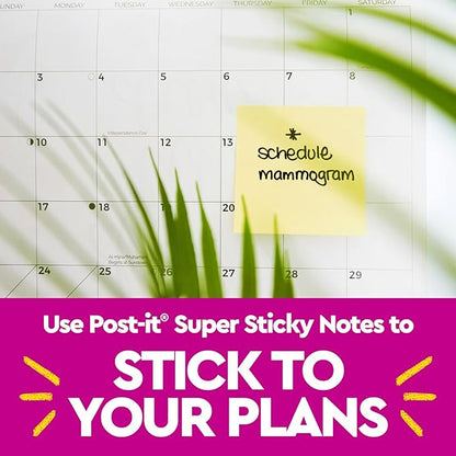 Post-it Super Sticky Notes, 12 Sticky Note Pads, 3 x 3 in., School Supplies, Office Products, Sticky Notes for Vertical Surfaces, Monitors, Walls and Windows, Canary Yellow