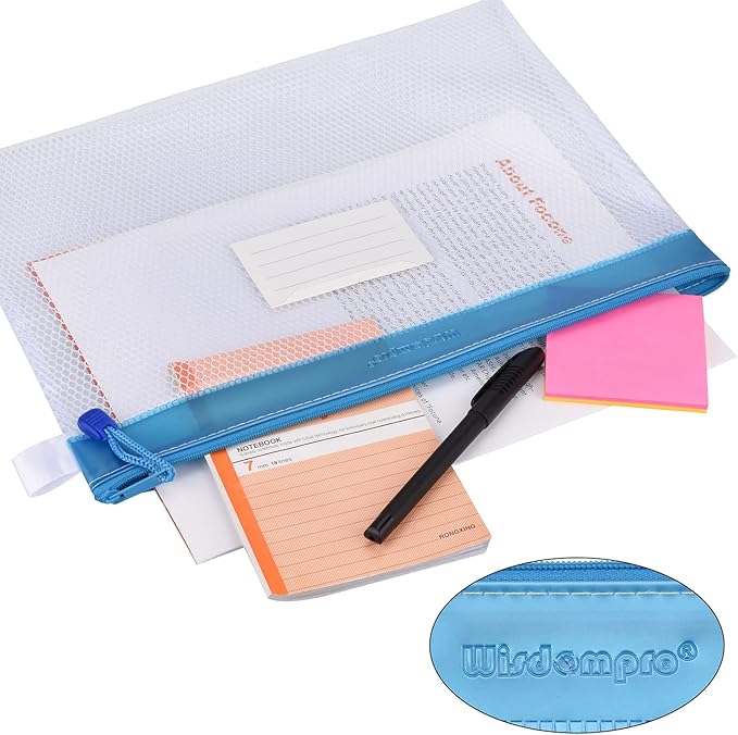 Zipper Pouch, Wisdompro 4 Packs Durable Letter Size Waterproof Mesh File Bag, Document Organizer - Blue/Purple