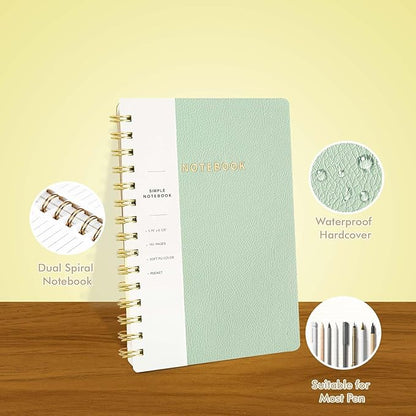 Lined Spiral Notebook College Ruled A5 Journal Book for Note Taking, 160 Pages Writing Journal for Office and Home School Supplies 5.75 x 8.125 inch - MintGreen