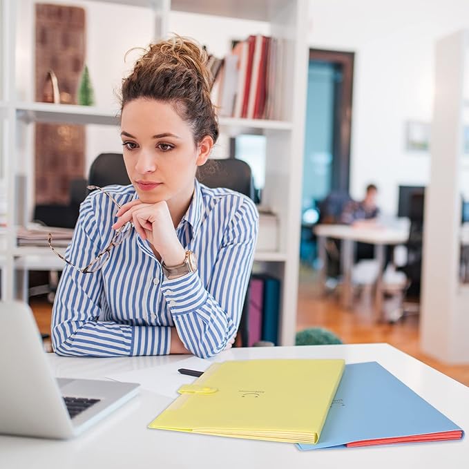 EOOUT 10pcs Expanding File Folders, Folders for Documents, A4 Letter Size Plastic Accordion Document Organizer with Snap Button, 160 Stickers in 16 Colors, for School and Office Supplies