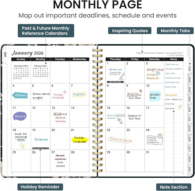 2026 Planner, Aesthetic Weekly and Monthly Planner for Women, Jan 2026 to Dec 2026, Hardcover 2026 Calendar Book with Monthly Tabs, Inner Pocket, Perfect for Office Home School - A5 (6.3" x 8.5"), Cream Petals