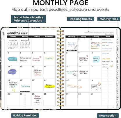 2026 Planner, Aesthetic Weekly and Monthly Planner for Women, Jan 2026 to Dec 2026, Hardcover 2026 Calendar Book with Monthly Tabs, Inner Pocket, Perfect for Office Home School - A5 (6.3" x 8.5"), Cream Petals