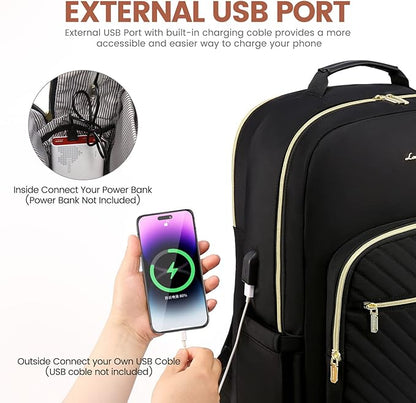 LOVEVOOK Laptop Backpack for Women 17.3 inch,Cute Womens Travel Backpack Purse,Professional Computer Bag,Waterproof Work Business College Teacher Bags Carry on Backpack with USB Port,Black