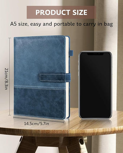 Leather Notebook Journal with Pen, A5 Lined Hardcover Notebook with Magnetic Closure, 240 Pages Daily Journal for Men Women, Ruled Journals Notebooks for Work, Writing, Note Taking - Blue