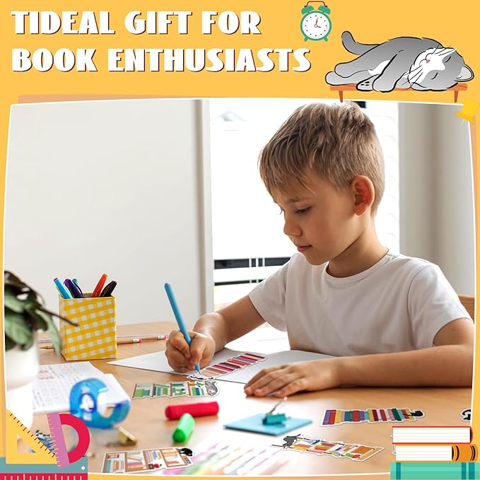 150 Pcs Book Tracker Bookmarks Bulk 6.3 x 1.97 Inch Bookshelf Design Bookmarks Paper Book Tracking Bookmark Double Sided Reading Page Markers for Book Lovers Students School (Cat)