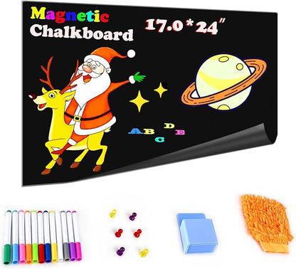 Magnetic Chalkboard Contact Paper 17" x 24" Self Adhesive Wall Board Sticker with Liquid Chalk for Kids Black Chalk Board Wallpaper Roll Alternative Magnetic Blackboard Paint