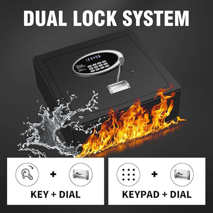 Gas Strut Top Opening Safe box with LCD Screen Digital Keypad for Handgun Pistol Money Jewelry in Home Office or Hotel