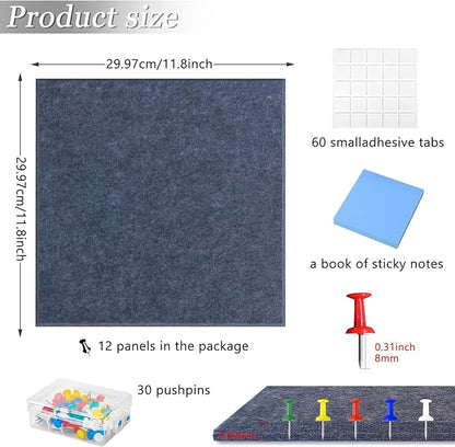 Large Cork Board Alternative for Walls, 47"x35" 12 Pack Felt Wall Tiles Bulletin Board with 30 Push Pins, Sticky Notes, Cork Boards for Office Pin Board Tack Board Felt Boards (Dark Grey)