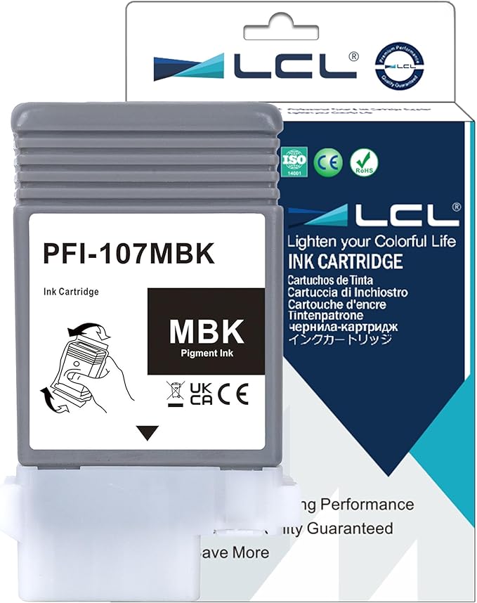 LCL PFI-107 Matte Black 130-ml Ink Cartridge Replacement for Canon PFI-107 PFI-107MBK PFI107MBK for Canon ImagePROGRAF iPF670 iPF680 iPF685 iPF770 iPF780 iPF785 Printers (1-Pack)