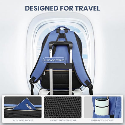 Travel Laptop Backpack for women, Work Backpack Woman with USB Charging Port, Water Resistant College Backpack, Stylish Quilted Girls Backpack Casual Daypack for 15.6 Inch Laptop, Blue