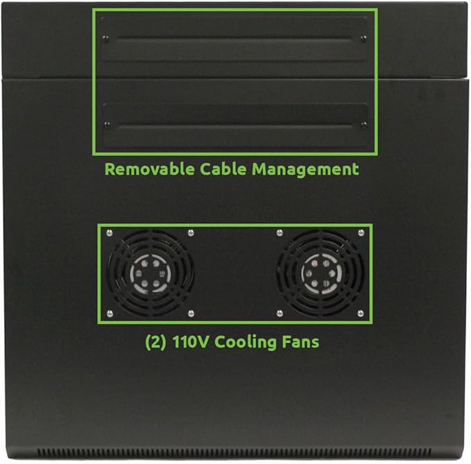 NavePoint 6U Server Cabinet with Hinged Back - 23.6” Deep, 6U Server Rack Enclosure with Locking Glass Door, Wall Mount Rack with Removable Side Panels, 6U Network Cabinet with 2 Fans, Pre-Assembled