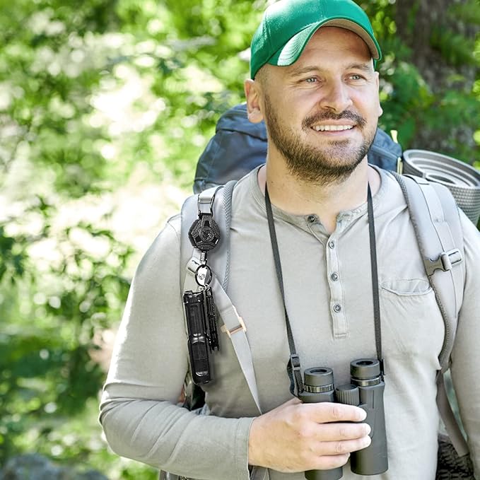 2 Pack Retractable Keychain, Heavy Duty Carabiner Badge Holder, Tactical ID Badge Reel with 31.5'' Coated Steel Cord, Bearing 8.0 oz- Black