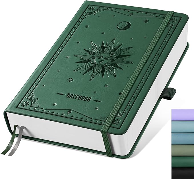 EMSHOI Bullet Dotted Journal Notebook - 320 Pages, 100gsm Thick Paper, A5 Hardcover Leather, Dot Grid Notebook for Women Men Work Writing, Bullet Journaling, Drawing, 5.75 x 8.38, Dark Green
