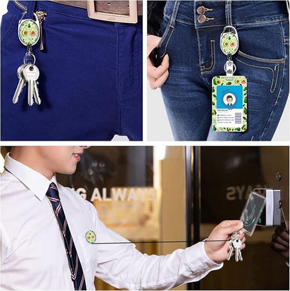 Cute Avocado Badge Reels Retractable with Carabiner Reel Clip, ID Badge Holder Case with Detachable Lanyard Keychain, Nurse Doctor Office School Teacher Name Credit Card Pocket